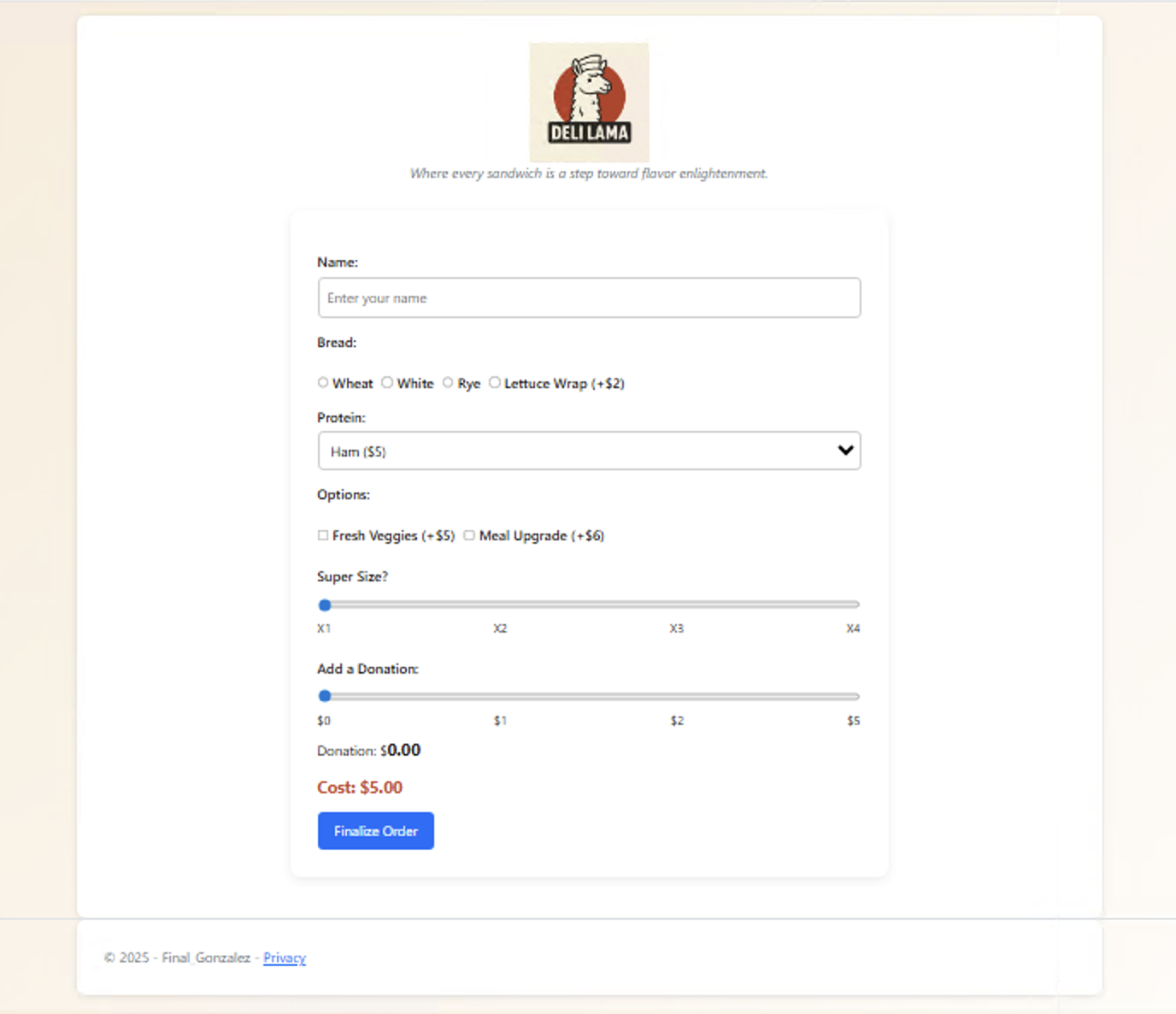 Order customization with donation options