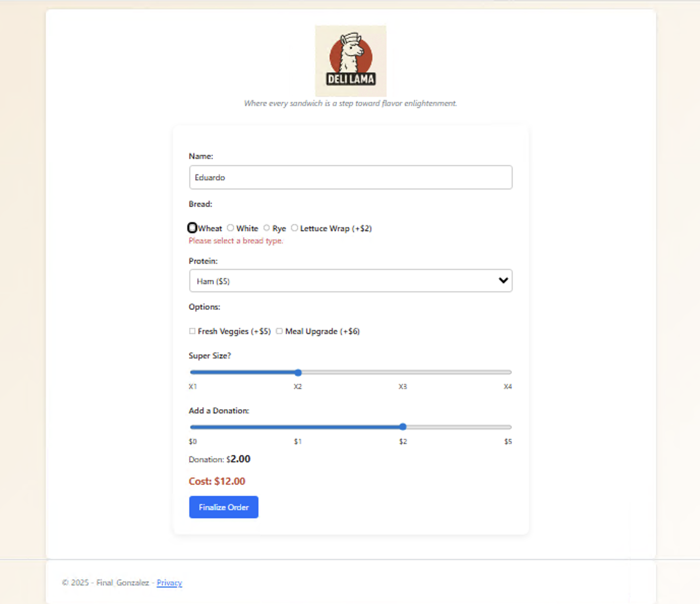 Initial clean layout with default values