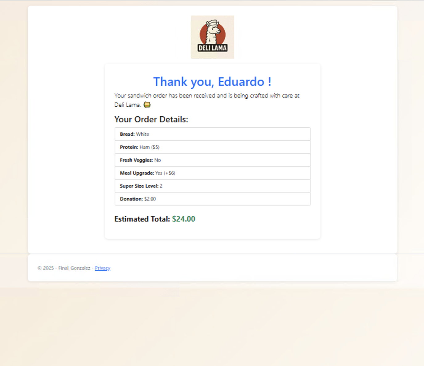 Deli Lama branding with quick order entry